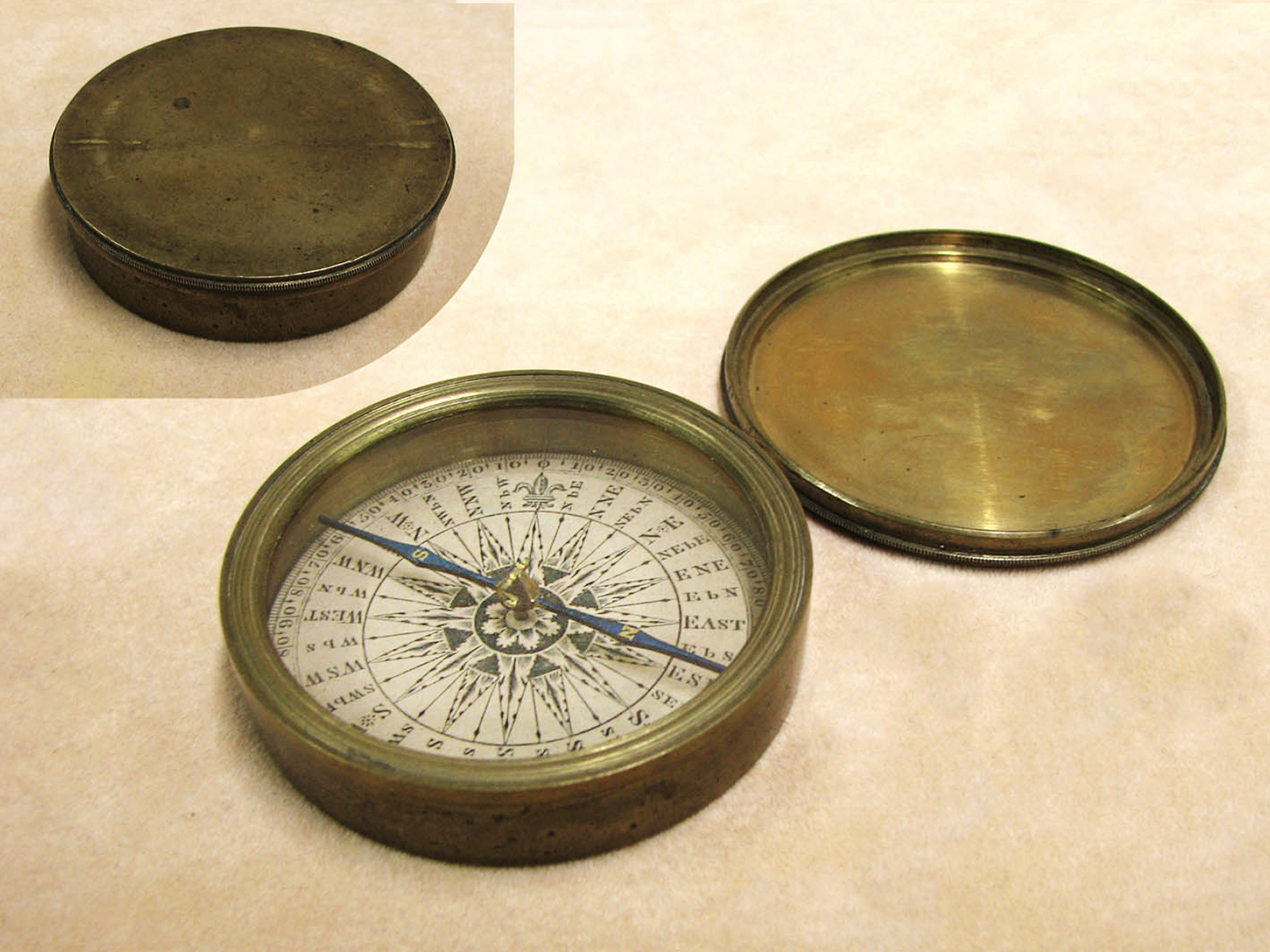 19th century Georgian brass cased explorers compass with lid